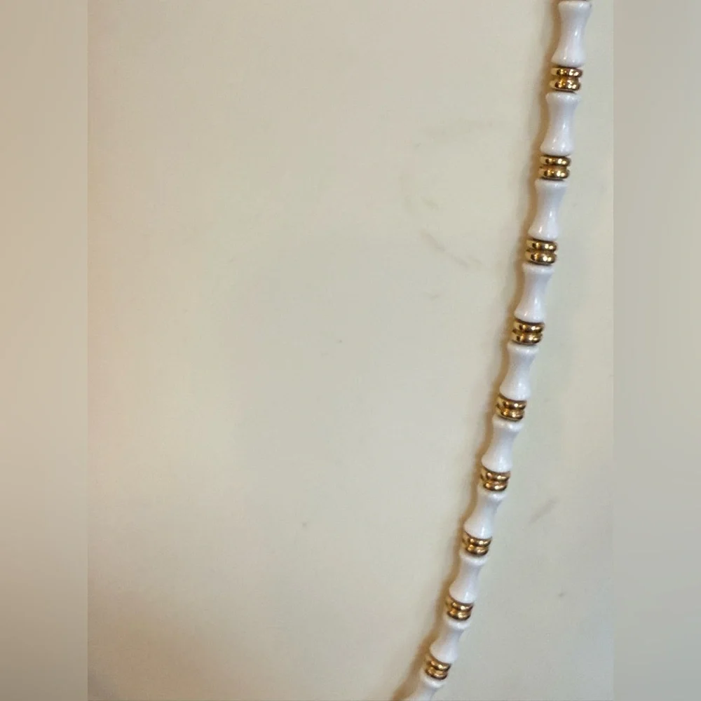 Vintage Monet White Beaded‎ Necklace Width Gold Accent Signed~30